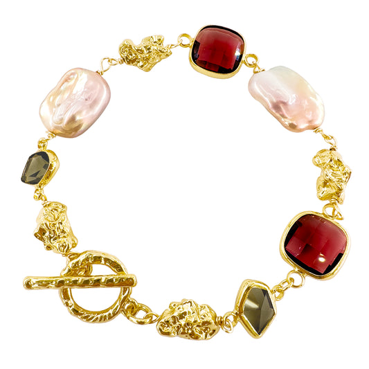 18K Gold Plated Baroque Pearl Crystal Bracelet for Women - Vintage Irregular Pearls Jewelry, Sparkling Bridal Gift for Mother's Day, Birthday, Wedding (Gold)